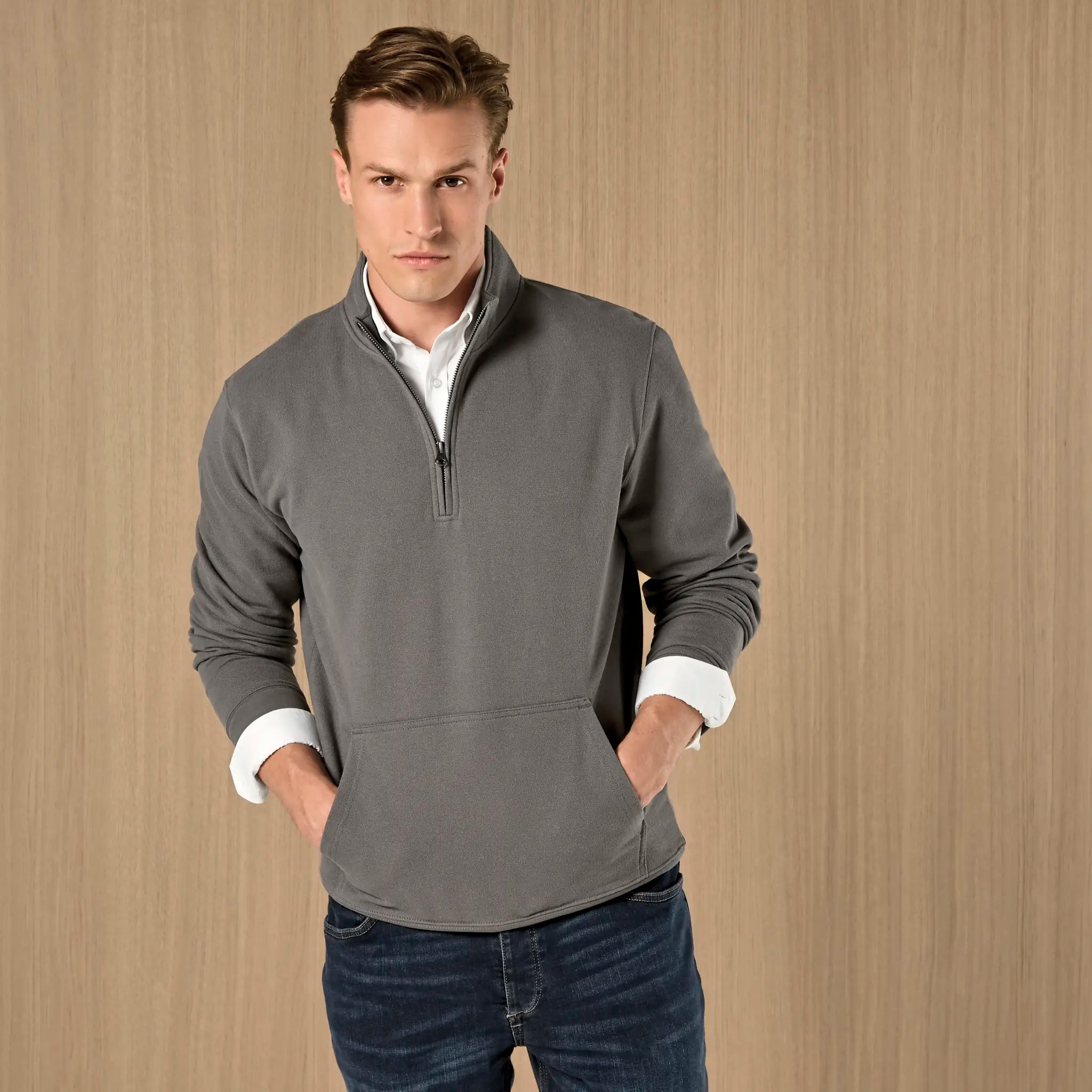 all-groups Men's Regular Fit 14 Zip Pique Sweatshirt