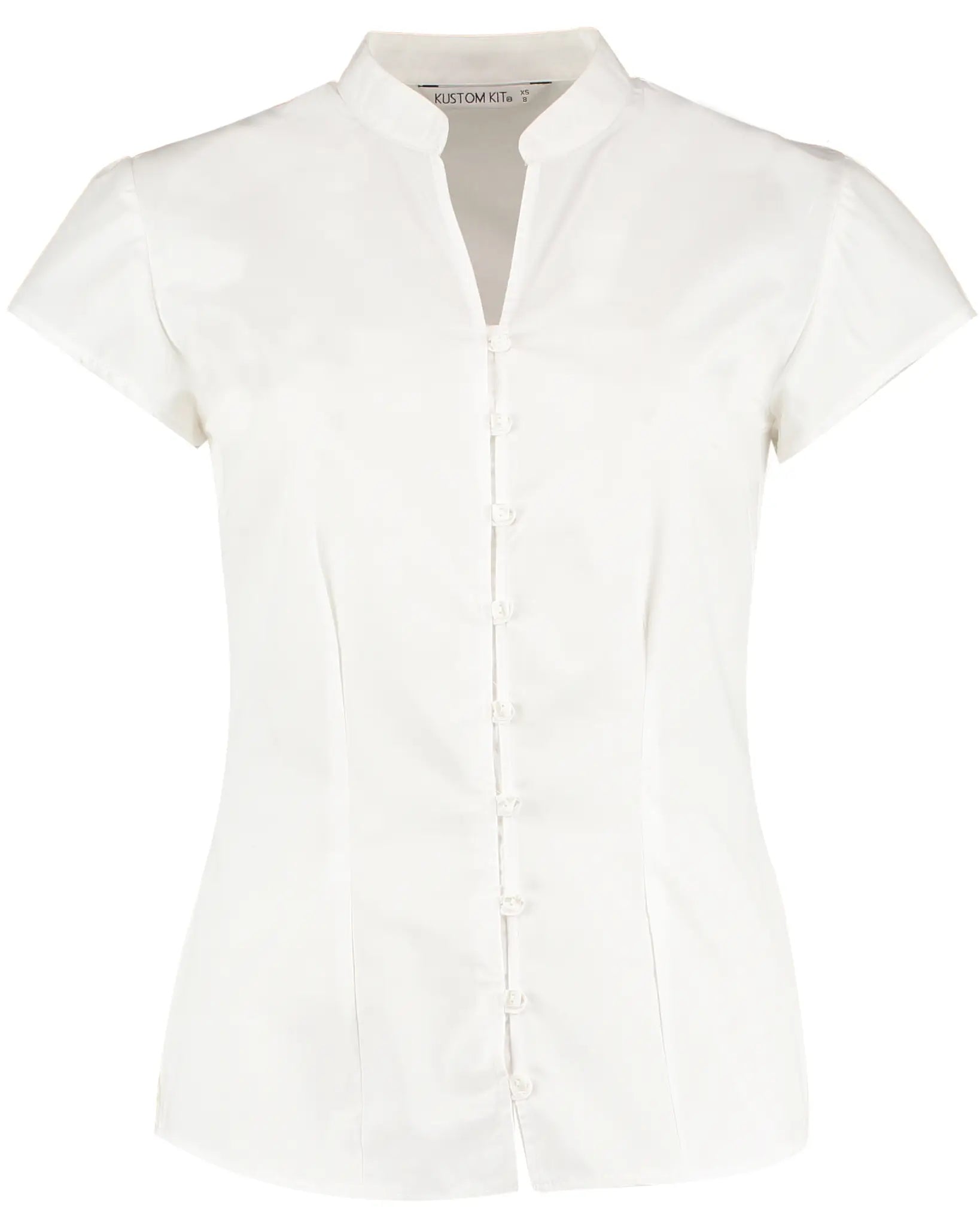 all-groups Women's Tailored Fit Mandarin Collar Poplin Blouse Cap Sleeve