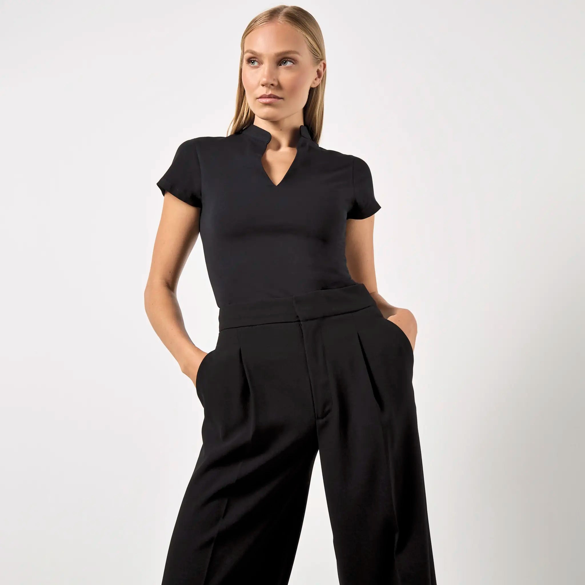 all-groups Women's Regular Fit Mandarin Collar Top