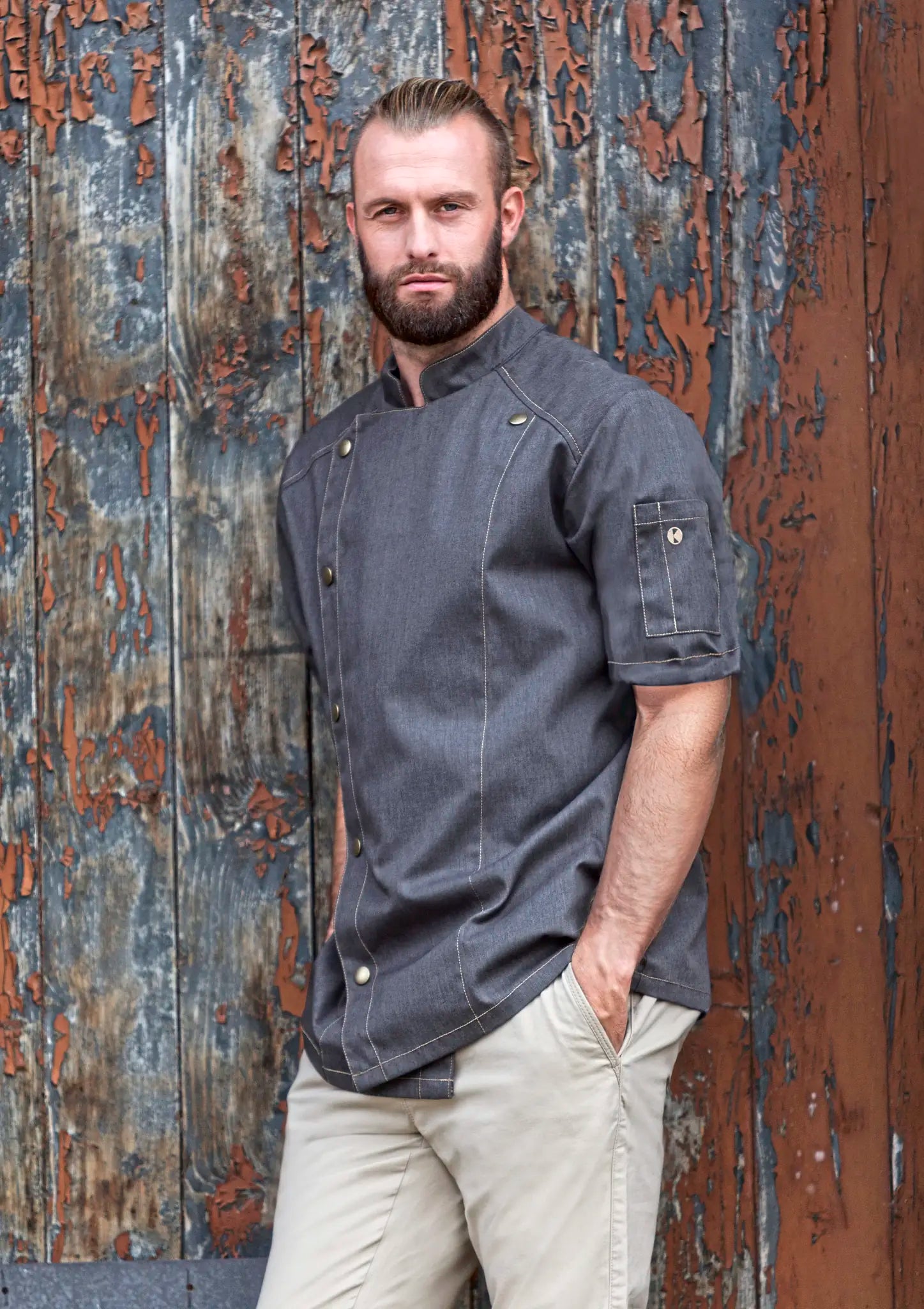 all-groups Men's Short Sleeved Chef's Jacket Jeans Style