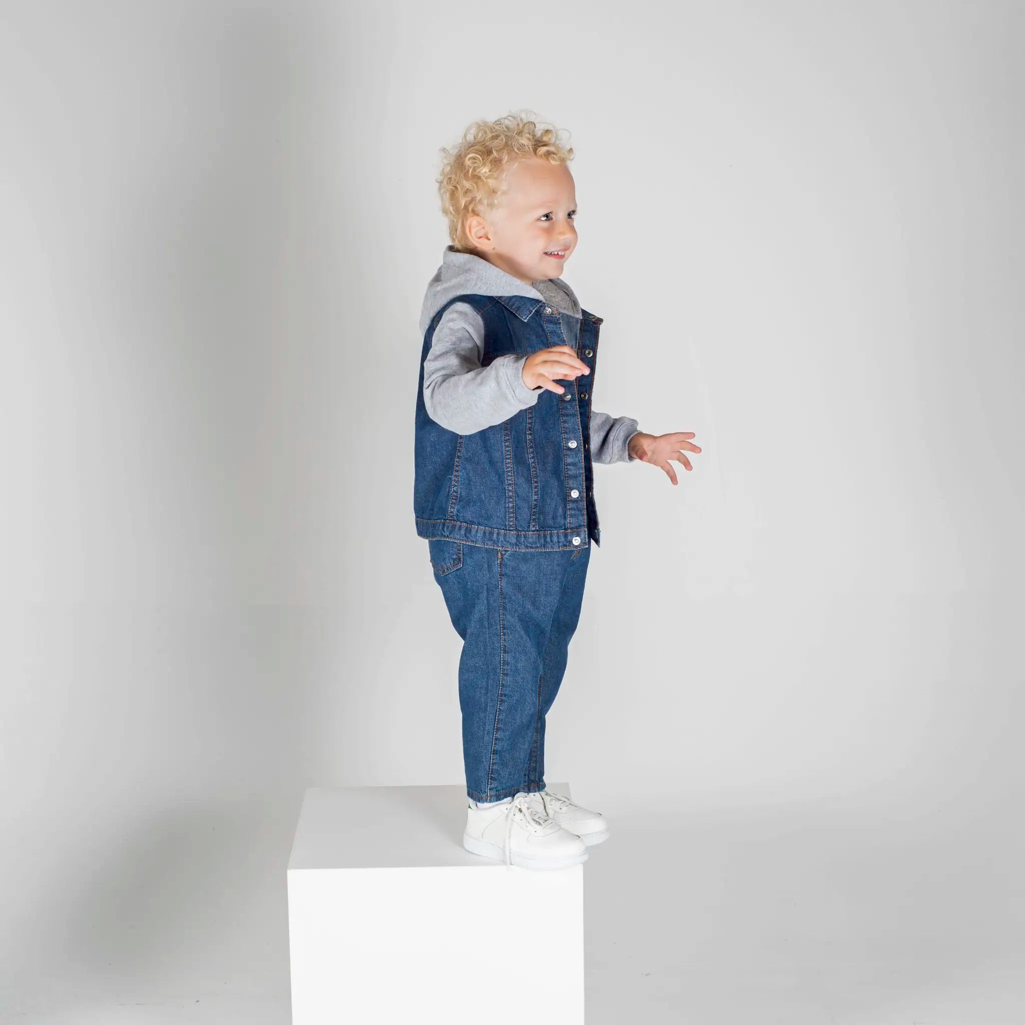all-groups Kids' Denim Jacket With Fleece Hood And Sleeves