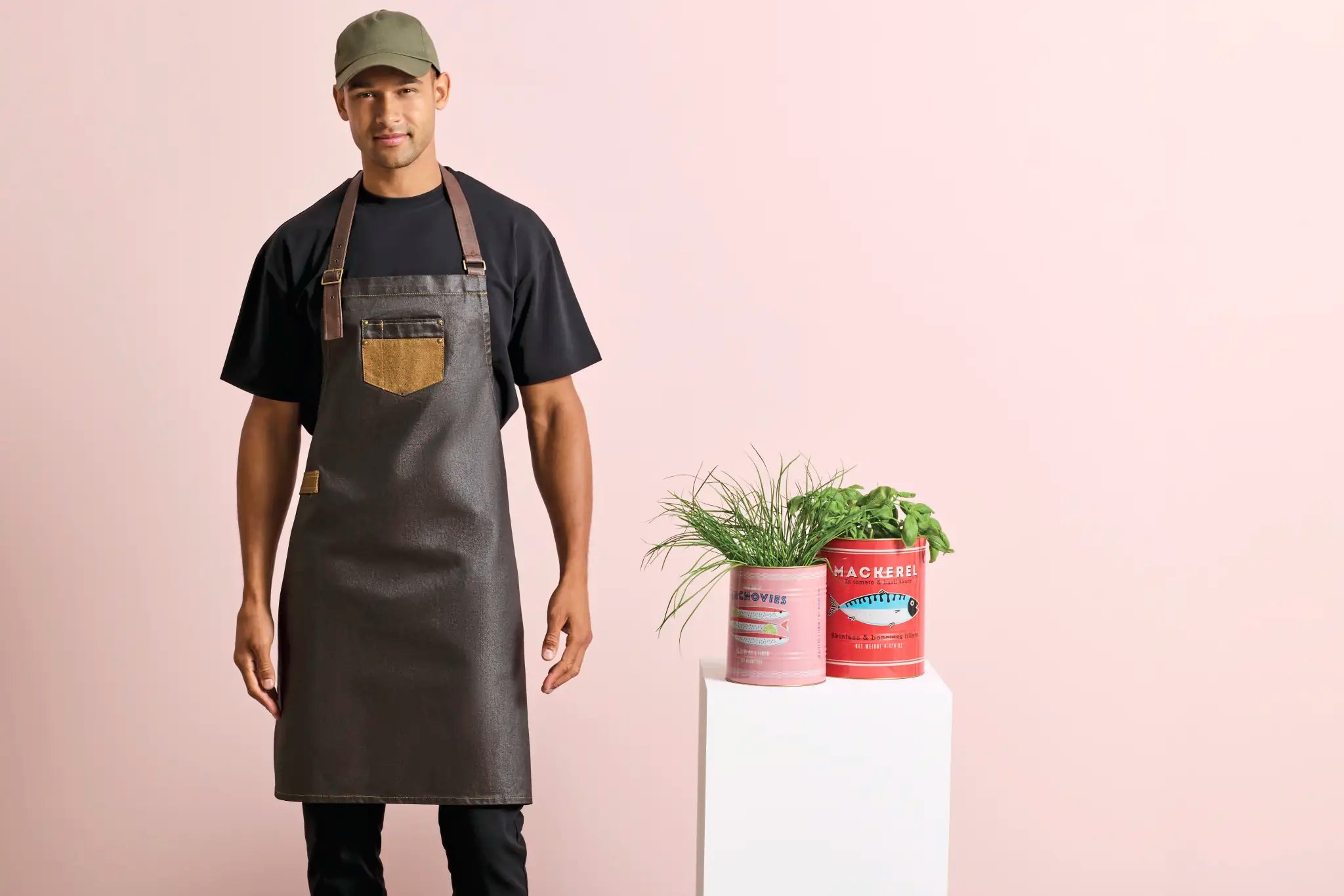 all-groups Division Waxed Look Denim Bib Apron With Faux Leather
