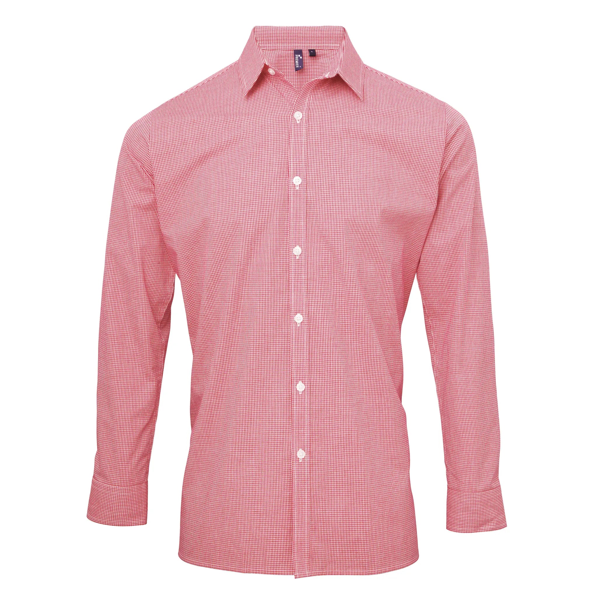 all-groups Men's Microcheck Gingham Long Sleeve Cotton Shirt