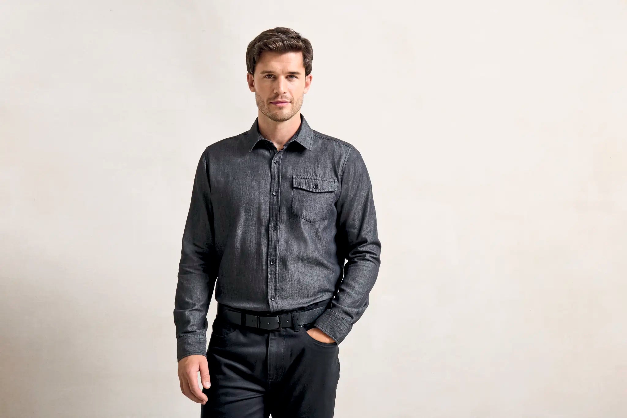 all-groups Men's Jeans Stitch Denim Shirt