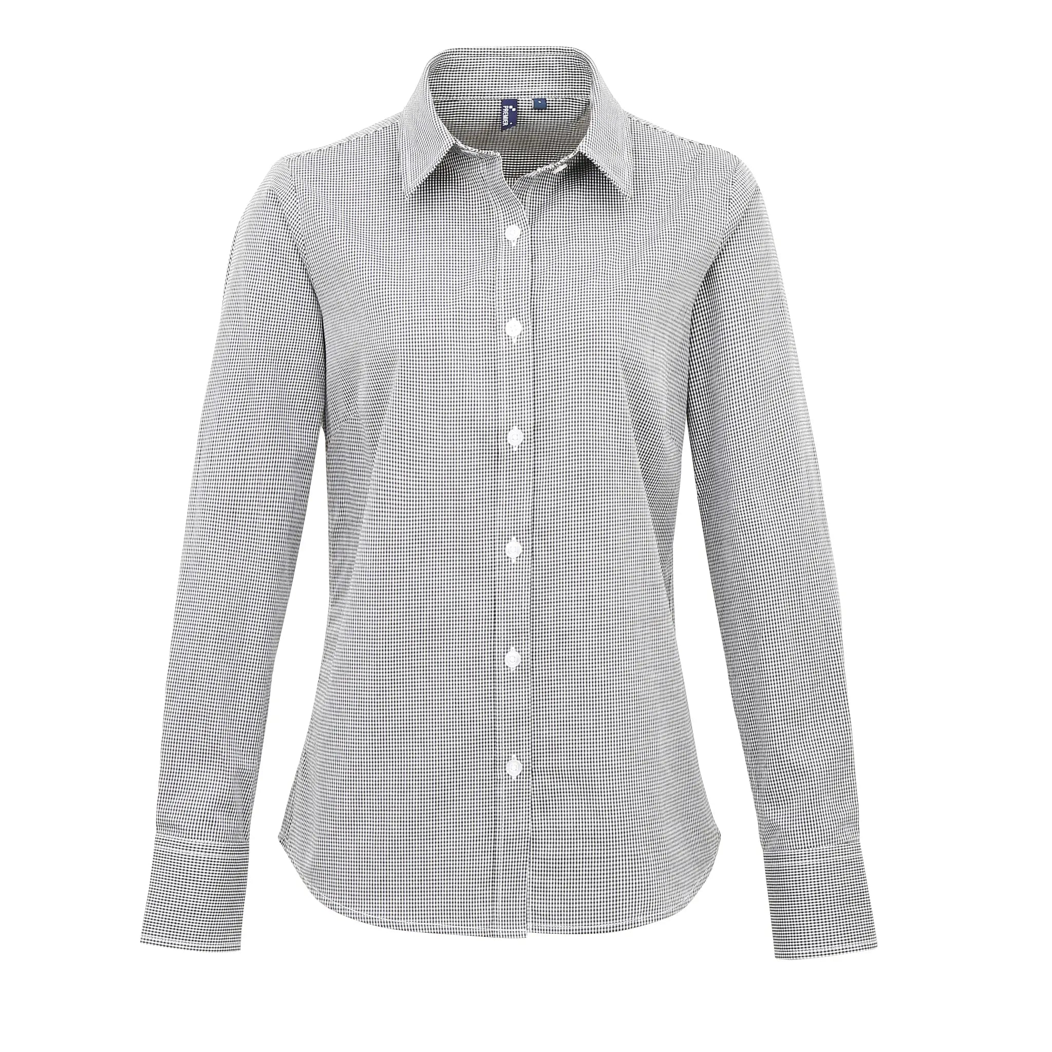 all-groups Women's Microcheck Gingham Long Sleeve Cotton Shirt