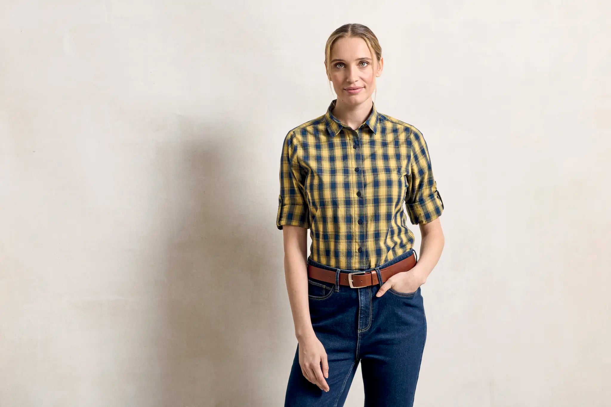 all-groups Women's Mulligan Check Cotton Long Sleeve Shirt
