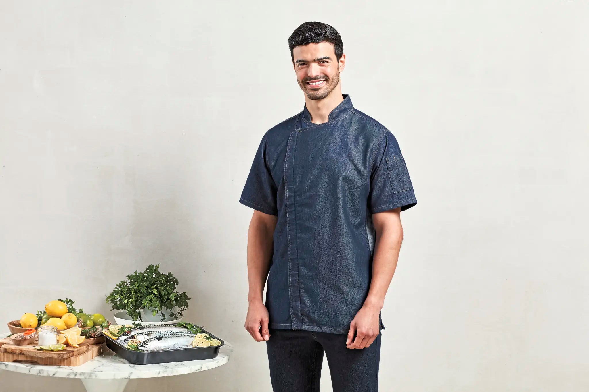 all-groups Men's Chef's Zip Close Short Sleeve Jacket