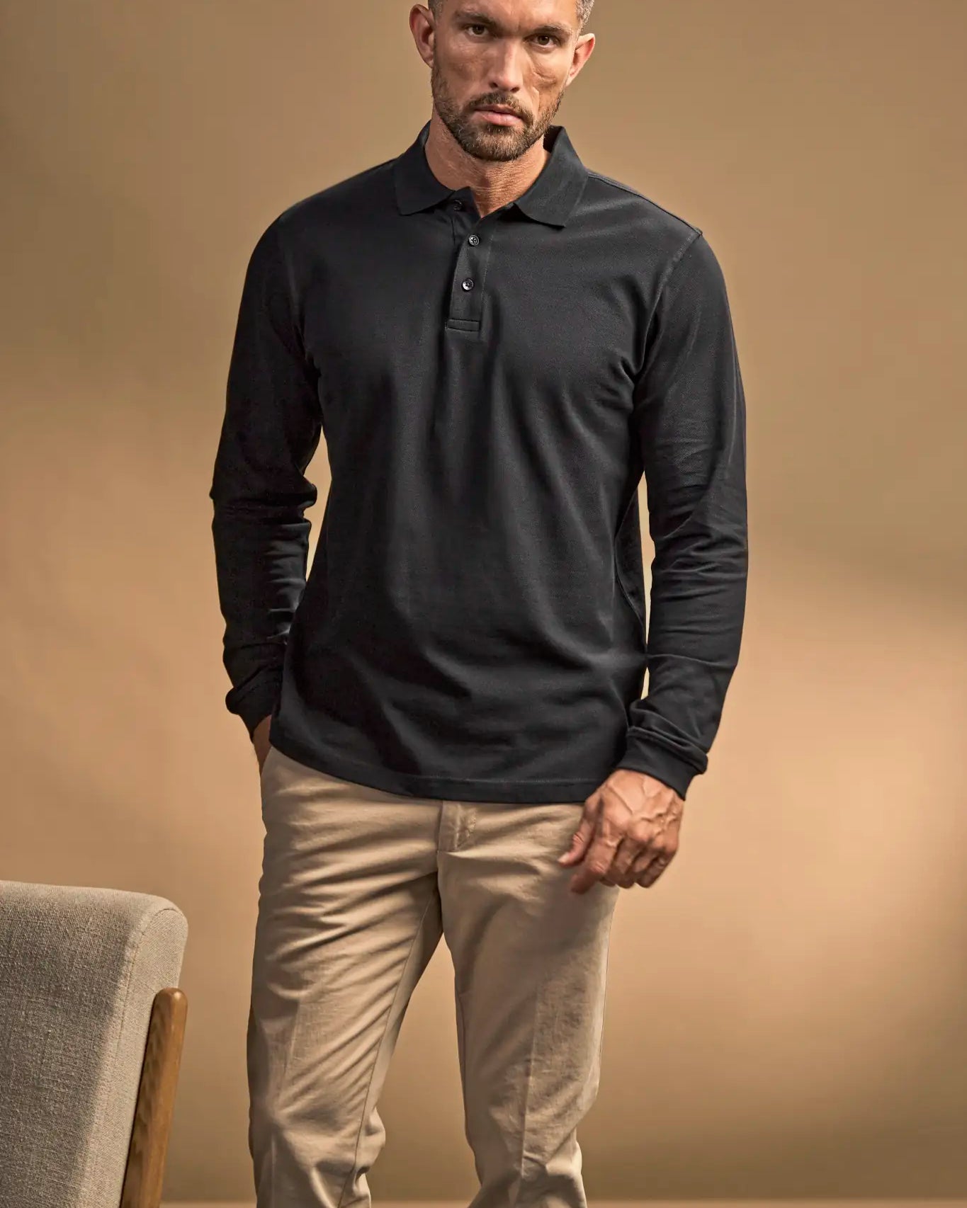 all-groups Men's Luxury Stretch Long Sleeve Polo