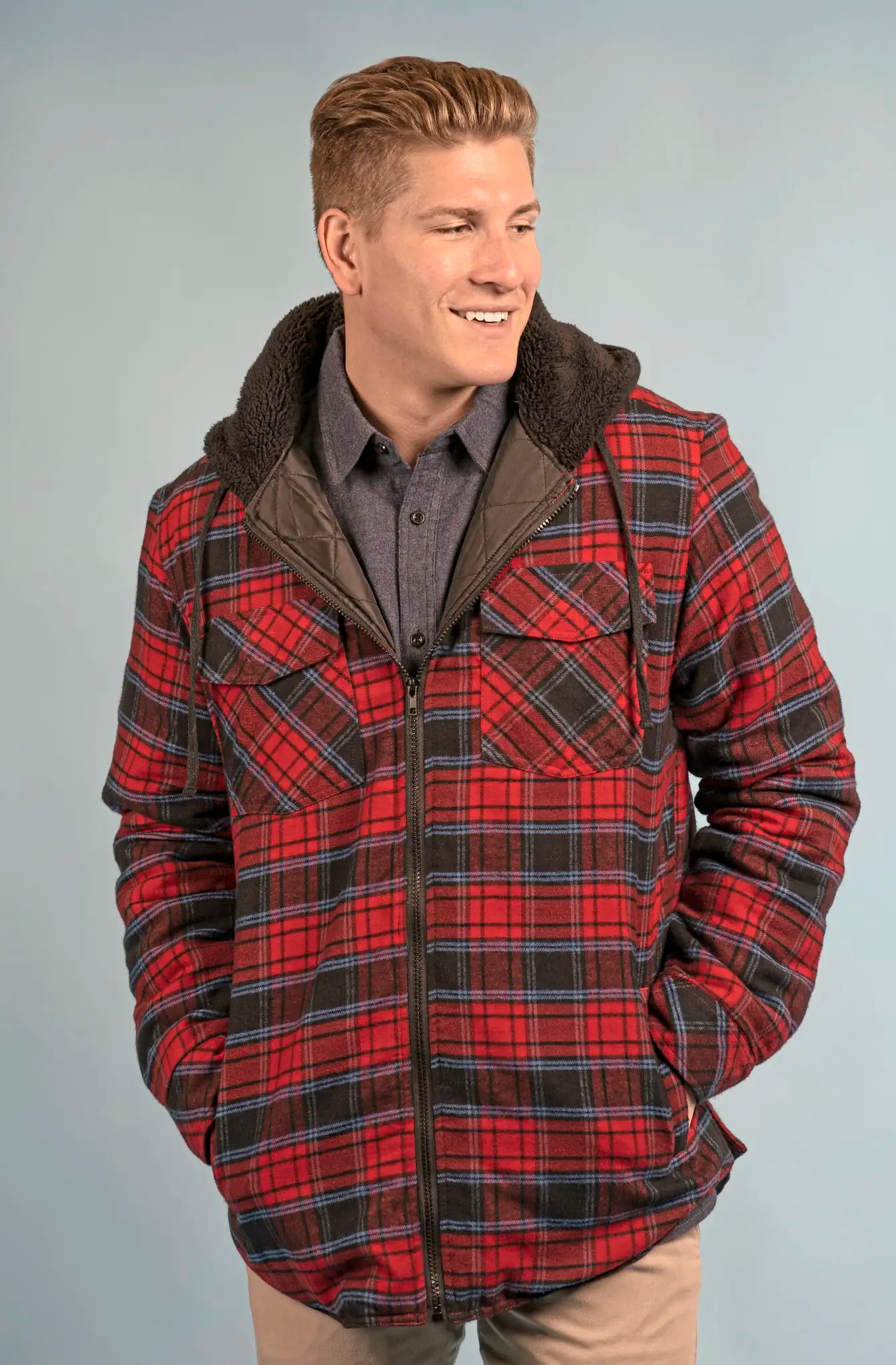 all-groups Men's Flannel Jacket With Sherpa Hoodie