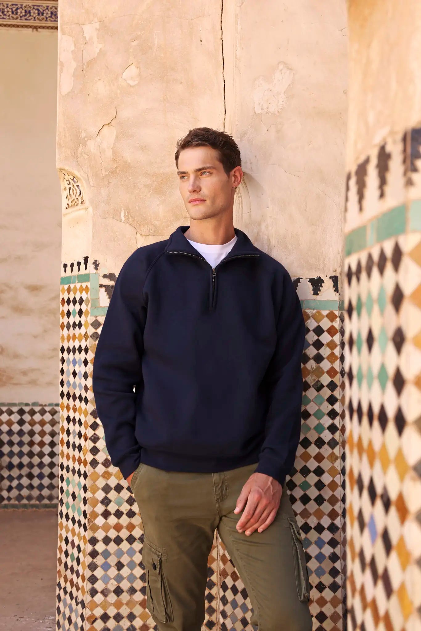 all-groups Men's Iconic Premium Zip Neck Sweatshirt