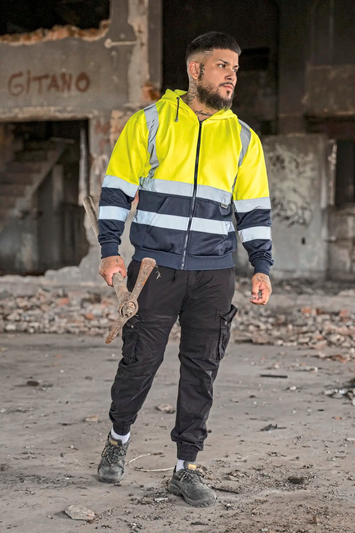all-groups Men's Hi Vis Workwear Hooded Sweatshirt Jacket Galway