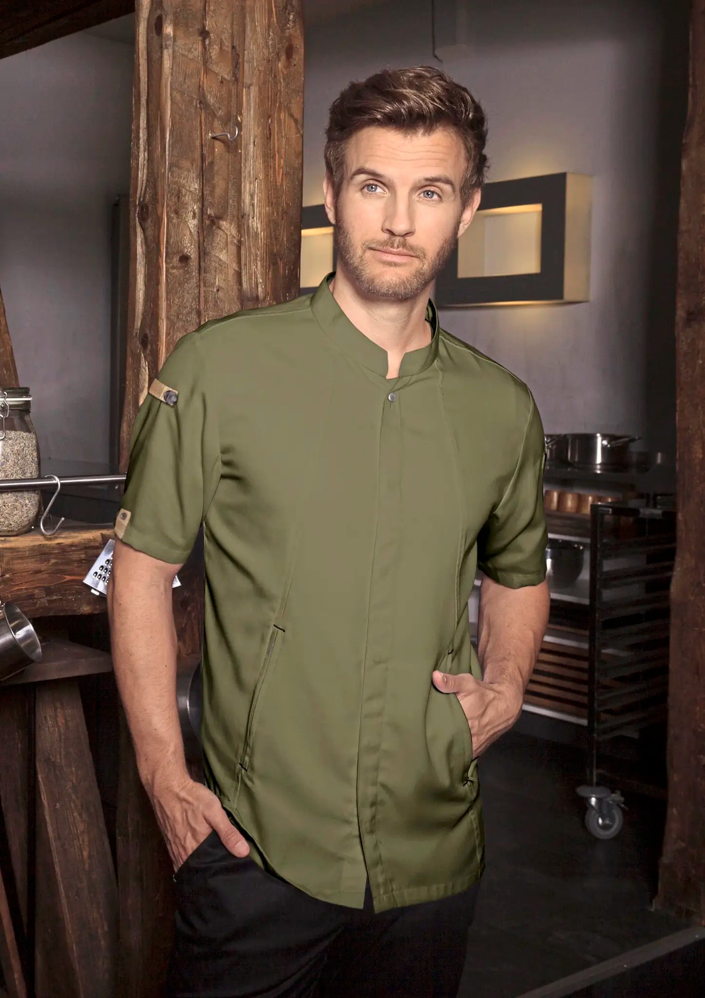 all-groups Men's Short Sleeve Chef Jacket Green Generation