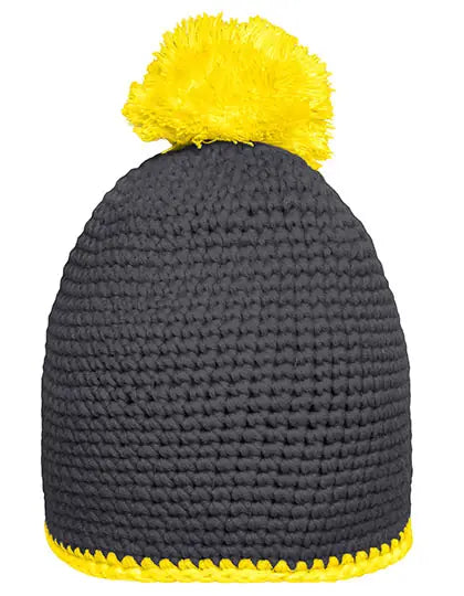 Pompon Hat With Contrast Stripe