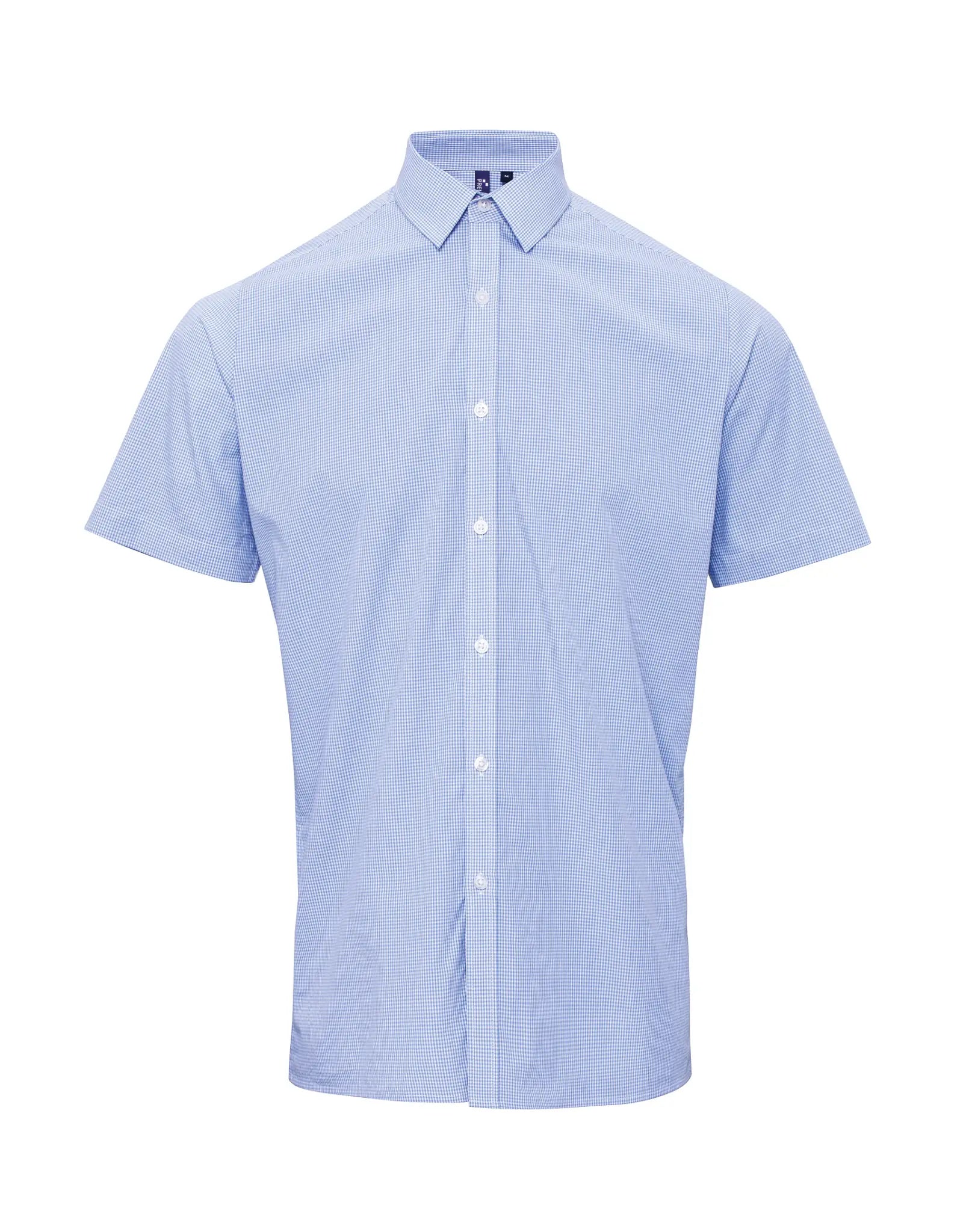 all-groups Men's Microcheck Gingham Short Sleeve Cotton Shirt