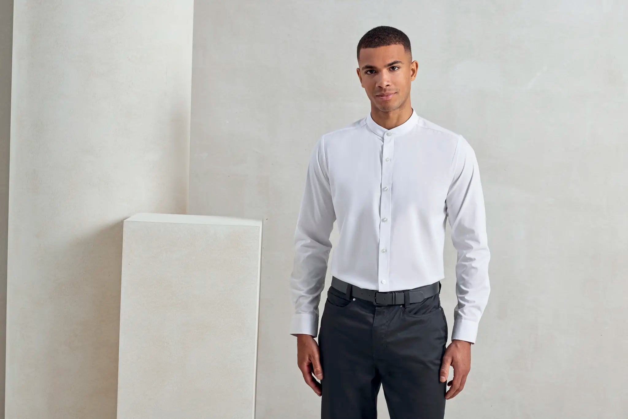 all-groups Men's Banded Collar Grandad Long Sleeve Shirt