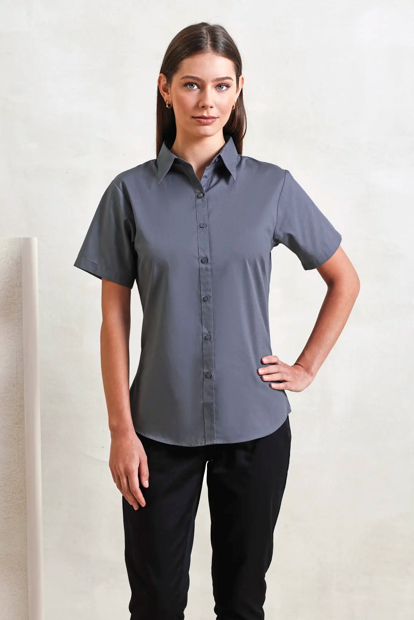 all-groups Women's Poplin Short Sleeve Blouse