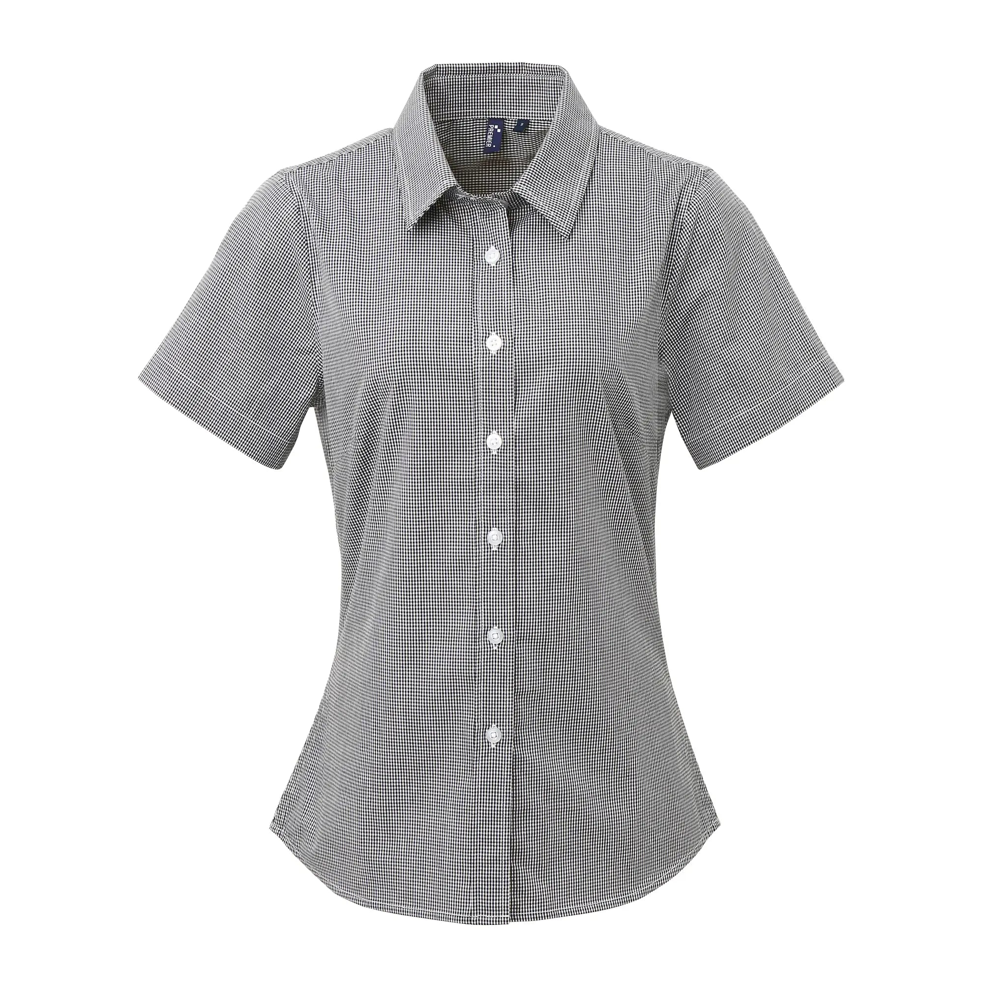 all-groups Women's Microcheck Gingham Short Sleeve Cotton Shirt
