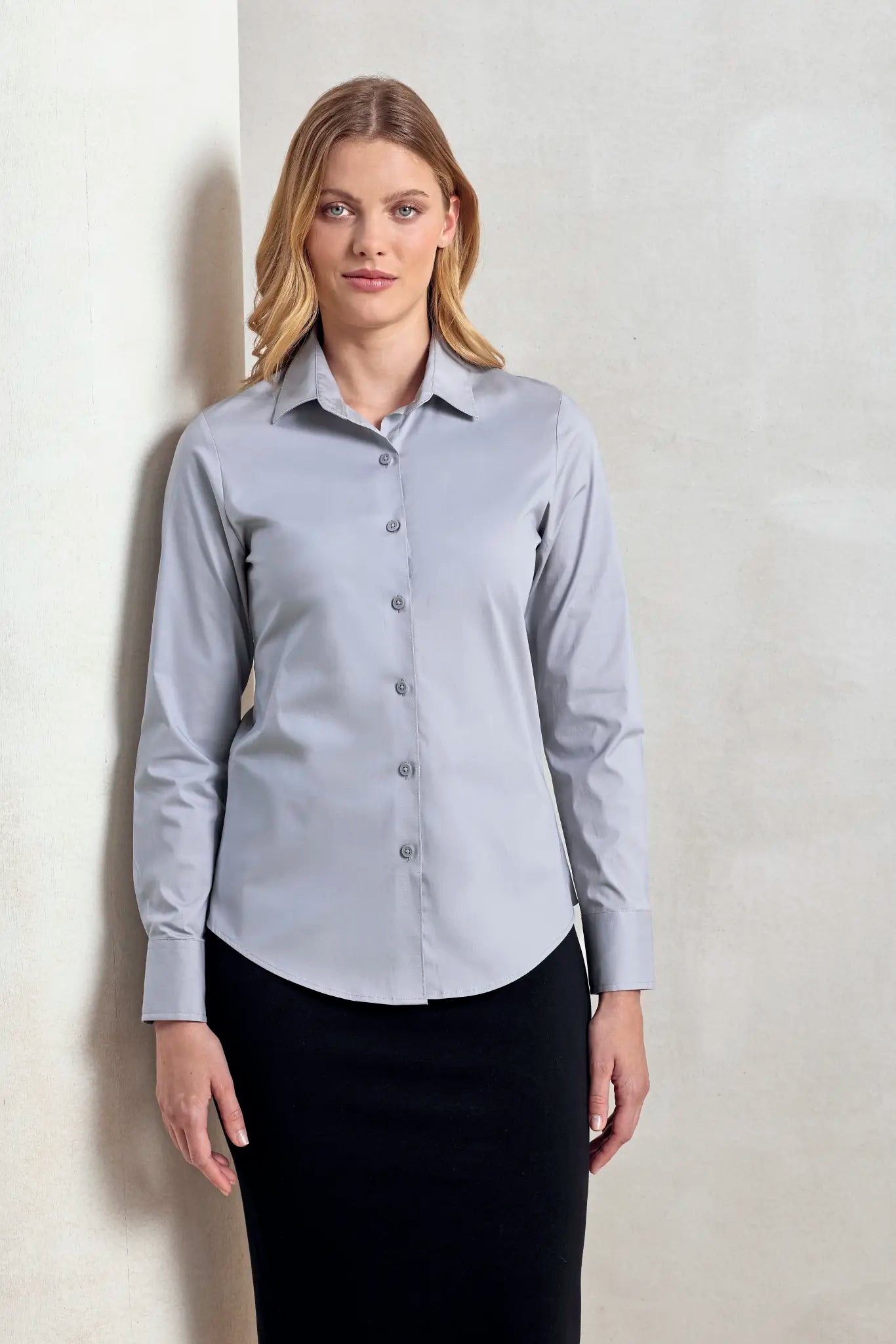 all-groups Women's Stretch Fit Poplin Long Sleeve Cotton Shirt