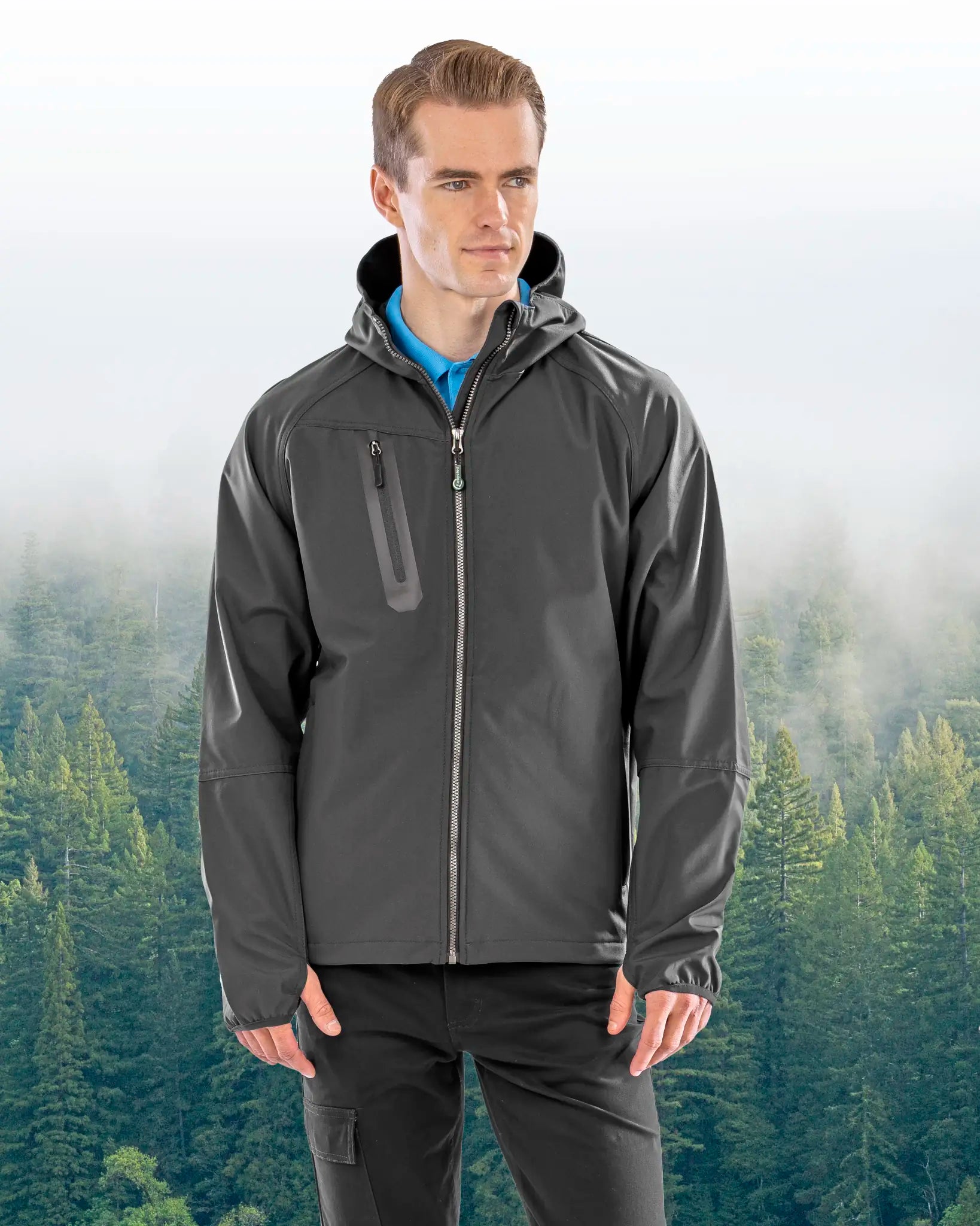 all-groups Men's 3 Layer Recycled Hooded Casual Softshell Jacket