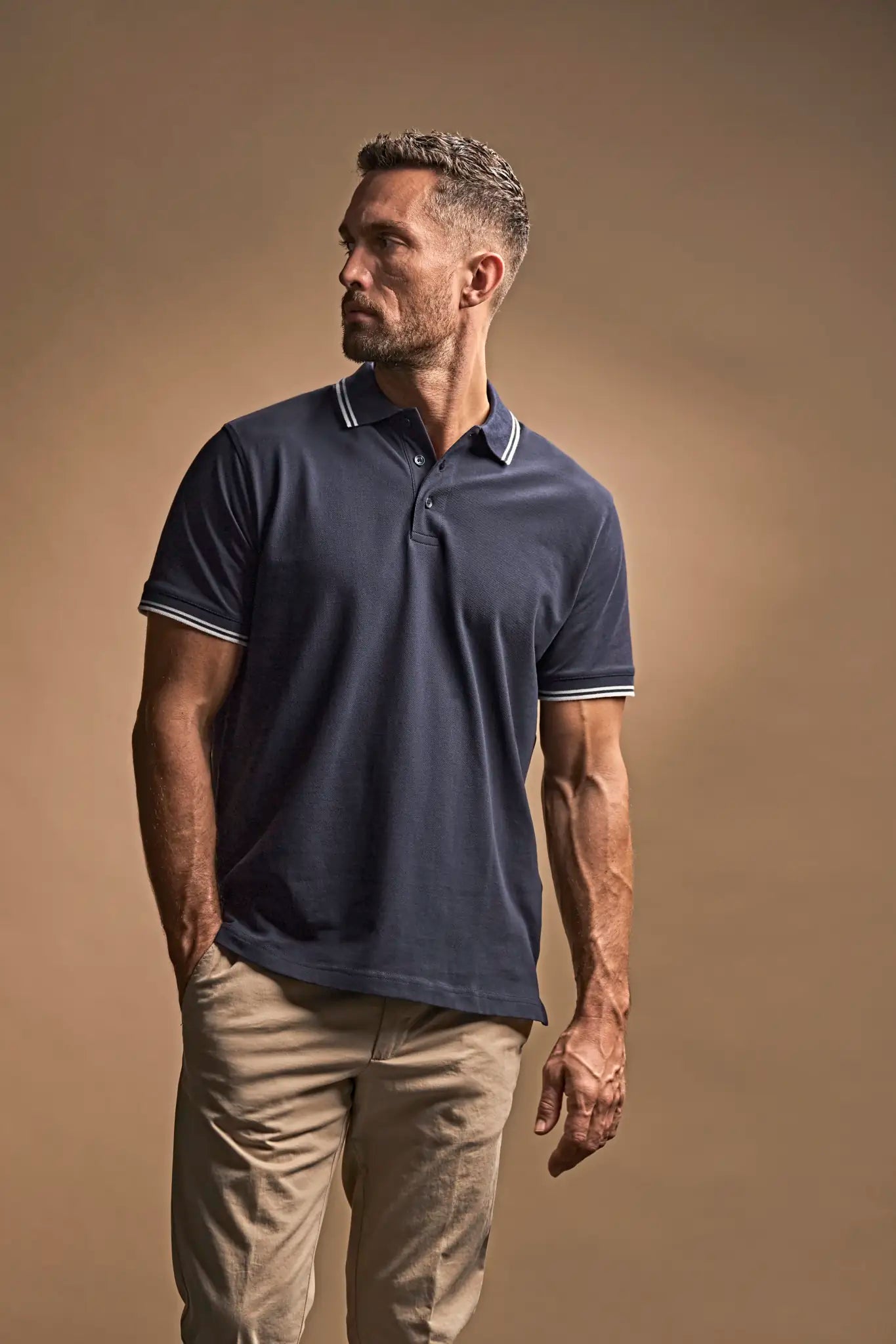 all-groups Men's Luxury Stripe Stretch Polo