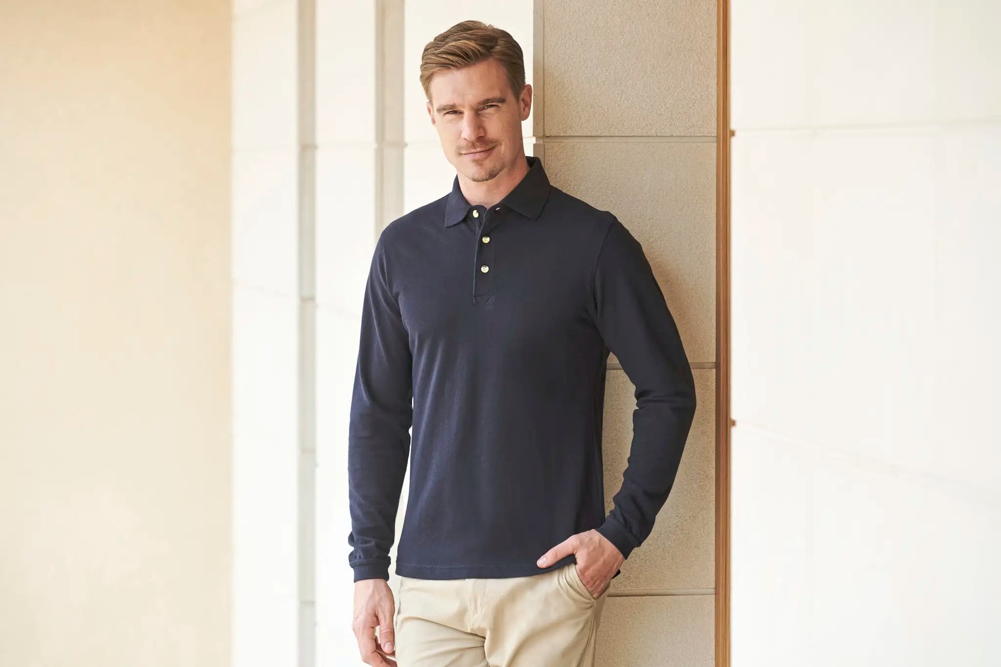 all-groups Men's Long Sleeved Cotton Piqué Polo Shirt