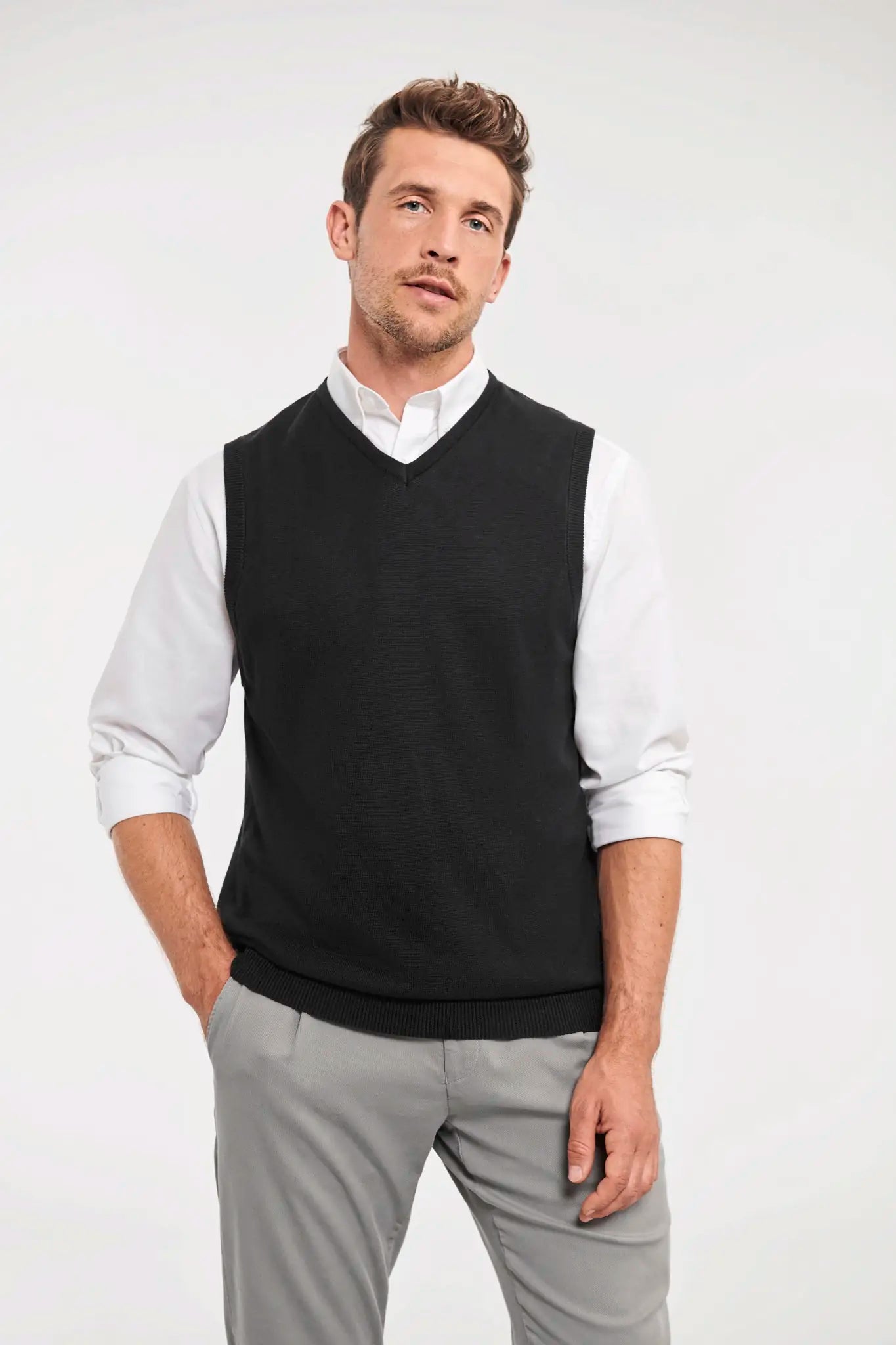 all-groups Men's V Neck Sleeveless Knitted Pullover