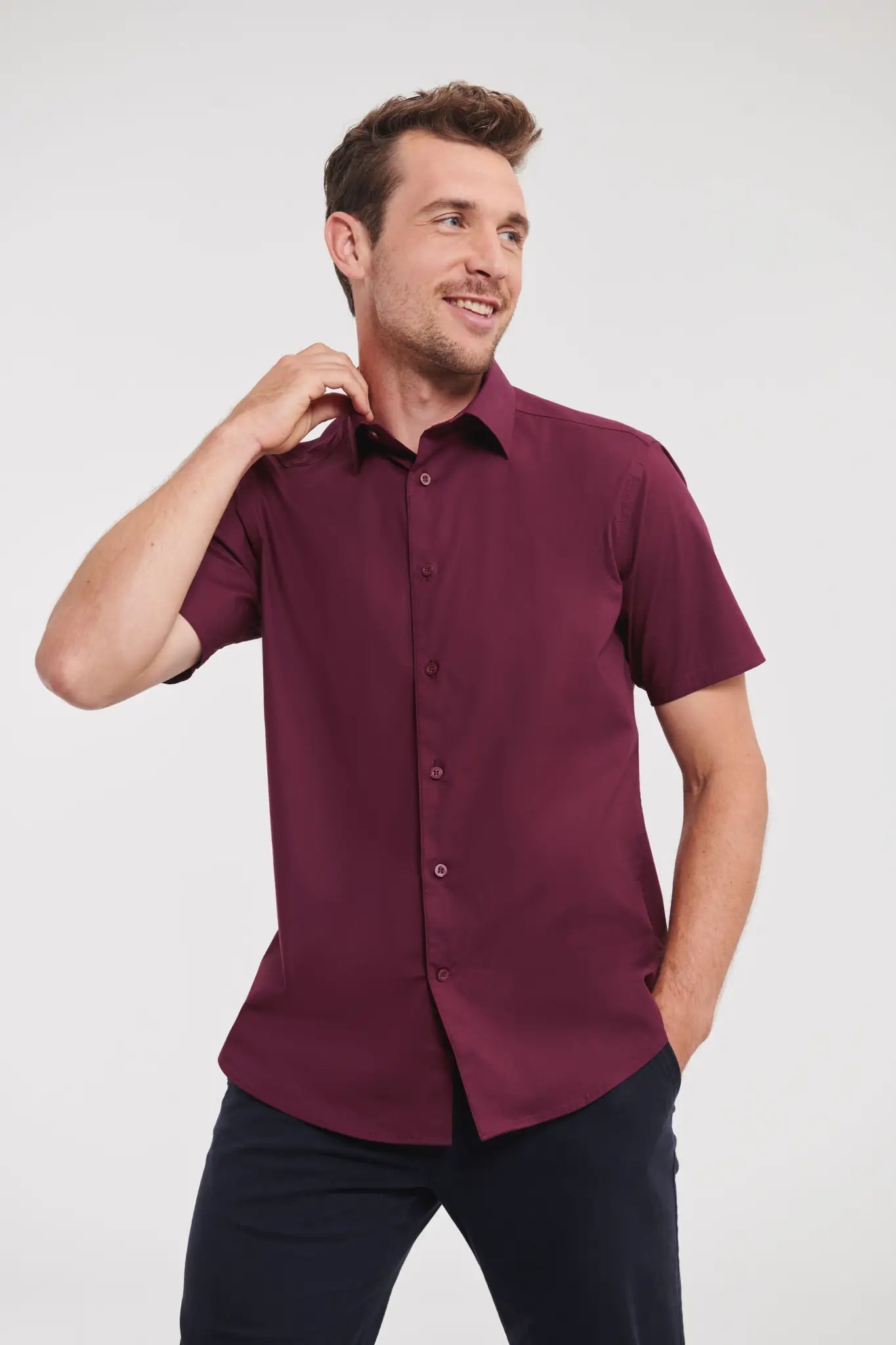 all-groups Men's Short Sleeve Fitted Stretch Shirt